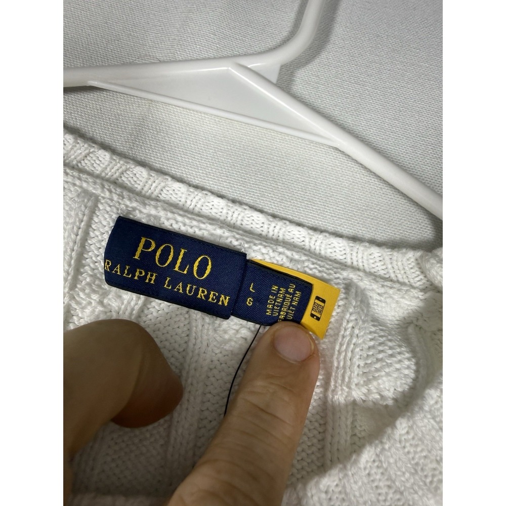 NWT Polo Ralph Lauren Sweater Women's Large White Cotton Cable Knit Crew Neck - Picture 3 of 10
